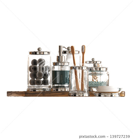 Bathroom accessories isolated on transparent background, bidet, 3D illustration, cg render 139727239