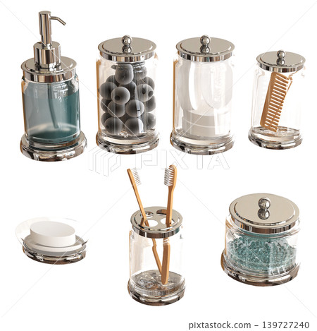 Bathroom accessories isolated on transparent background, bidet, 3D illustration, cg render Bathroom accessories isolated on transparent background, bidet, 3D illustration, cg render 139727240