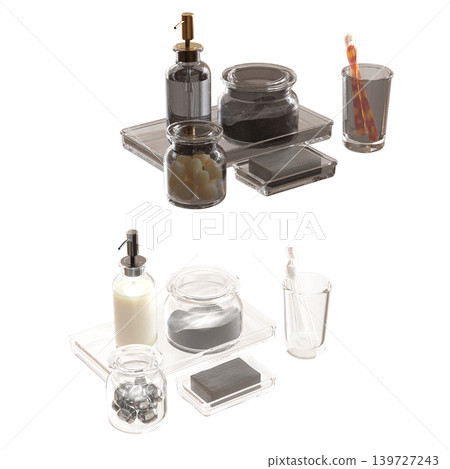 Bathroom accessories isolated on transparent background, bidet, 3D illustration, cg render Bathroom accessories isolated on transparent background, bidet, 3D illustration, cg render 139727243