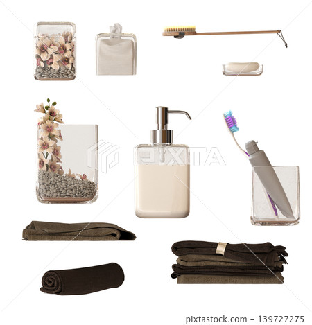 Bathroom accessories isolated on transparent background, bidet, 3D illustration, cg render Bathroom accessories isolated on transparent background, bidet, 3D illustration, cg render 139727275