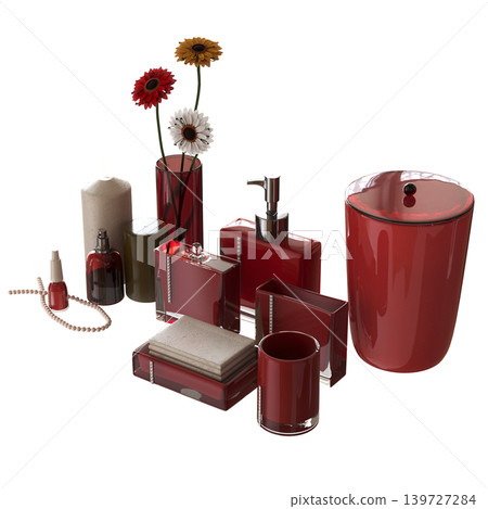 Bathroom accessories isolated on transparent background, bidet, 3D illustration, cg render 139727284