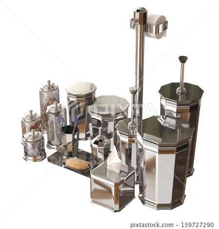 Bathroom accessories isolated on transparent background, bidet, 3D illustration, cg render 139727290