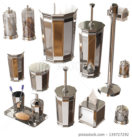 Bathroom accessories isolated on transparent background, bidet, 3D illustration, cg render 139727292