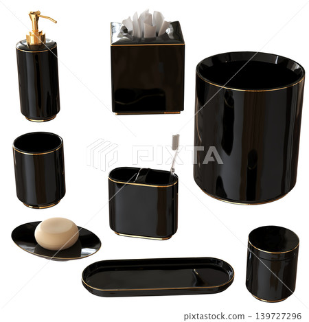 Bathroom accessories isolated on transparent background, bidet, 3D illustration, cg render Bathroom accessories isolated on transparent background, bidet, 3D illustration, cg render 139727296