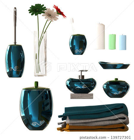 Bathroom accessories isolated on transparent background, bidet, 3D illustration, cg render 139727301