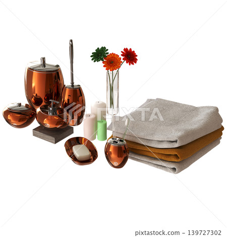 Bathroom accessories isolated on transparent background, bidet, 3D illustration, cg render 139727302