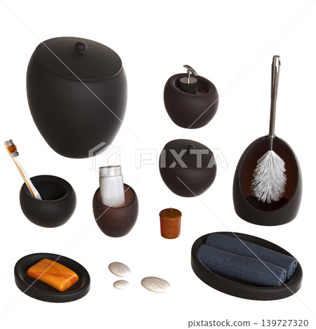 Bathroom accessories isolated on transparent background, bidet, 3D illustration, cg render Bathroom accessories isolated on transparent background, bidet, 3D illustration, cg render 139727320