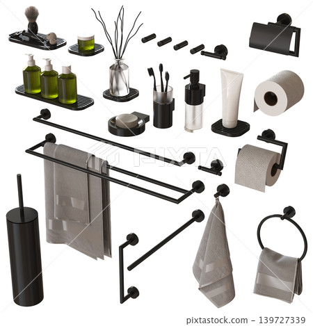 Bathroom accessories isolated on transparent background, bidet, 3D illustration, cg render Bathroom accessories isolated on transparent background, bidet, 3D illustration, cg render 139727339