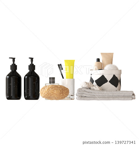 Bathroom accessories isolated on transparent background, bidet, 3D illustration, cg render 139727341