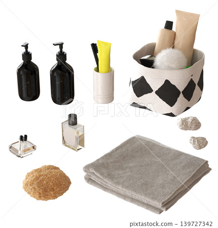 Bathroom accessories isolated on transparent background, bidet, 3D illustration, cg render Bathroom accessories isolated on transparent background, bidet, 3D illustration, cg render 139727342