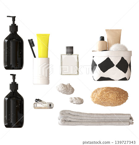 Bathroom accessories isolated on transparent background, bidet, 3D illustration, cg render 139727343