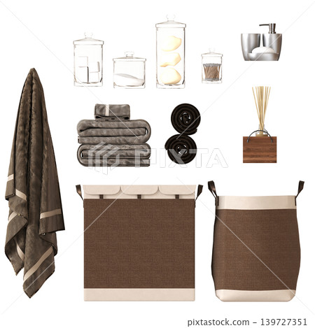 Bathroom accessories isolated on transparent background, bidet, 3D illustration, cg render Bathroom accessories isolated on transparent background, bidet, 3D illustration, cg render 139727351