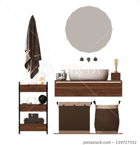 Bathroom accessories isolated on transparent background, bidet, 3D illustration, cg render Bathroom accessories isolated on transparent background, bidet, 3D illustration, cg render 139727352