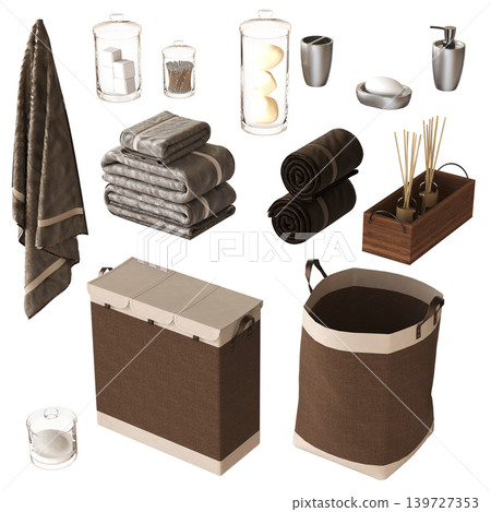 Bathroom accessories isolated on transparent background, bidet, 3D illustration, cg render 139727353