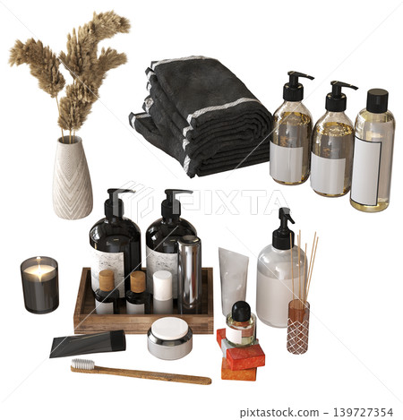 Bathroom accessories isolated on transparent background, bidet, 3D illustration, cg render 139727354