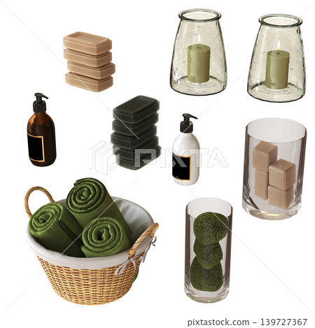 Bathroom accessories isolated on transparent background, bidet, 3D illustration, cg render 139727367