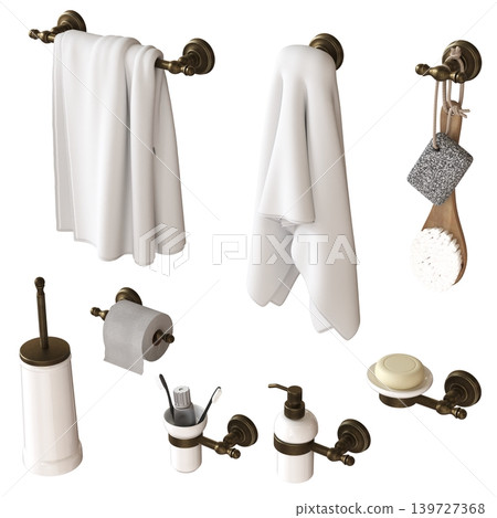 Bathroom accessories isolated on transparent background, bidet, 3D illustration, cg render Bathroom accessories isolated on transparent background, bidet, 3D illustration, cg render 139727368