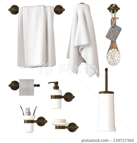Bathroom accessories isolated on transparent background, bidet, 3D illustration, cg render Bathroom accessories isolated on transparent background, bidet, 3D illustration, cg render 139727369