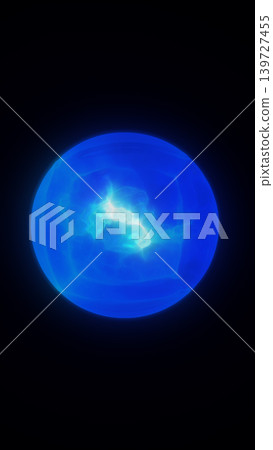 Glowing blue plasma orb on a dark background, suggesting futuristic energy, digital science, and abstract cosmic technology. 139727455