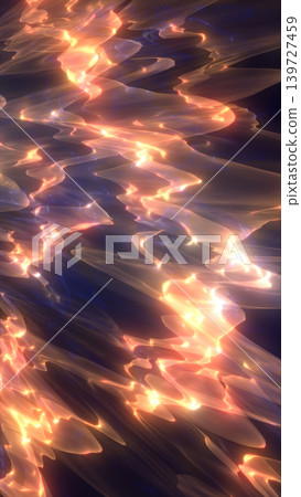 Fiery abstract energy flow with glowing orange plasma streaks on deep blue background, dynamic light trails and motion blur Fiery abstract energy flow with glowing orange plasma streaks on deep blue background, dynamic light trails and motion blur 139727459