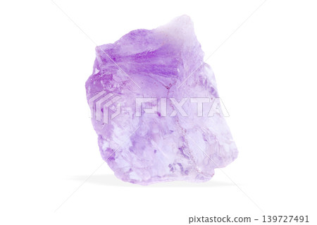 Purple gemstone druse featuring rough amethyst formations. Isolated crystal cluster displays natural 139727491