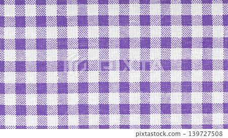 Purple and white checkered cotton fabric texture close up 139727508