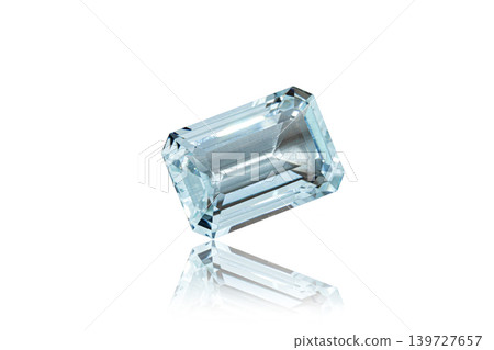 macro stone mineral faceted aquamarine on a white background macro stone mineral faceted aquamarine on a white background 139727657