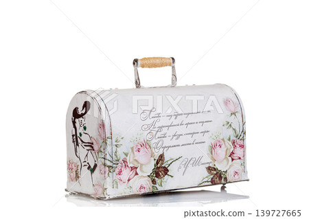 Cover for decorative sewing machine on a white background Cover for decorative sewing machine on a white background 139727665