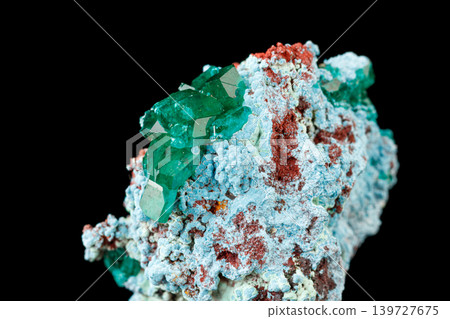 macro mineral stone Dioptase on a black background 139727675