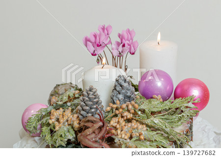 Christmas composition of fresh flowers Christmas composition of fresh flowers 139727682