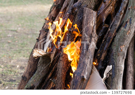 Beautiful fire flames on a campfire Beautiful fire flames on a campfire 139727698