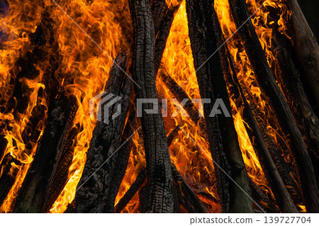 Beautiful fire flames on a campfire 139727704
