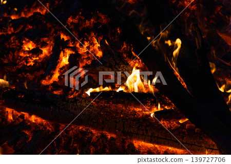 Beautiful fire flames on a campfire Beautiful fire flames on a campfire 139727706