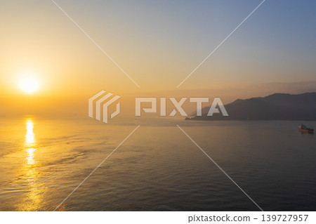 Winter in the Seto Inland Sea: A view from the Shimanami Kaido in the morning. Winter in the Seto Inland Sea: A view from the Shimanami Kaido in the morning. 139727957