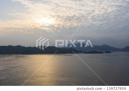 Winter in the Seto Inland Sea: A view from the Shimanami Kaido in the morning. Winter in the Seto Inland Sea: A view from the Shimanami Kaido in the morning. 139727959