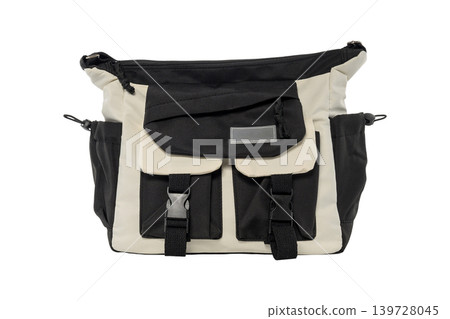 sports fabric messenger bag in black and white design isolated on white background front view sports fabric messenger bag in black and white design isolated on white background front view 139728045
