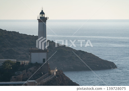 Lighthouse on Ibiza coast. Faro de Botafoc, Ibiza, Spain Lighthouse on Ibiza coast. Faro de Botafoc, Ibiza, Spain 139728075