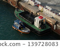 Service barge moored on Venice canal beside small boat, Venice, Italy. 139728083