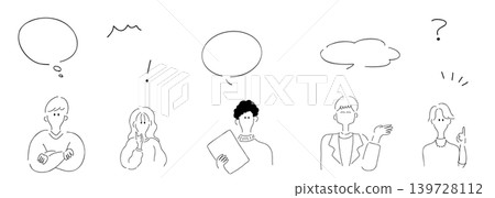 Office casual pose collection_Minimal face_Avatar character with speech bubble_Line art Office casual pose collection_Minimal face_Avatar character with speech bubble_Line art 139728112