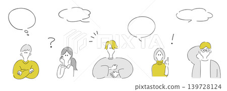 Office casual poses collection_minimal face_avatar character with speech bubble_gold & gray 139728124