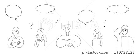 Office casual pose collection_Minimal face_Avatar character with speech bubble_Line art Office casual pose collection_Minimal face_Avatar character with speech bubble_Line art 139728125