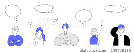 Office casual poses collection_minimal face_avatar character with speech bubble_blue & gray Office casual poses collection_minimal face_avatar character with speech bubble_blue & gray 139728126