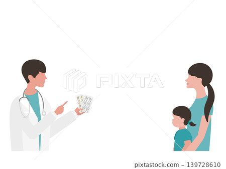 Vector illustration of a girl and her mother, and a doctor explaining medication. 139728610