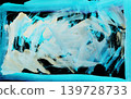 Abstract Expressionism Art Turquoise and White Brushstrokes on Black Canvas Texture 139728733