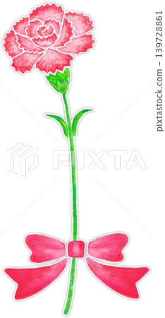 Hand-painted style carnation flower (1 stem) with white border and ribbon. Hand-painted style carnation flower (1 stem) with white border and ribbon. 139728861