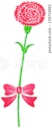 Hand-painted style carnation flower (1 stem) with white border and ribbon. Hand-painted style carnation flower (1 stem) with white border and ribbon. 139728862