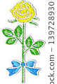 Embroidered-style rose flower - yellow rose with blue ribbon 139728930