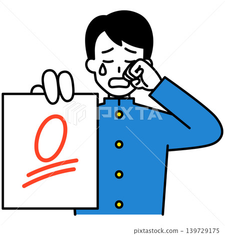 A male student cries as he shows his test paper with a score of 0. A male student cries as he shows his test paper with a score of 0. 139729175