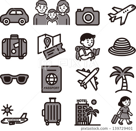 Travel, Trip, Sightseeing, Family, Icon, Pictogram, Illustration, Domestic, Overseas, Design, Material, Set 139729401