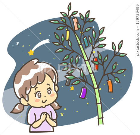 A girl with sparkling eyes at the Tanabata festival, under the night sky. A girl with sparkling eyes at the Tanabata festival, under the night sky. 139729499